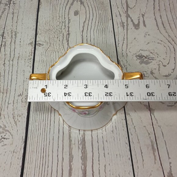 Porcelain Sugar Bowl KPM Germany Floral Pink Roses Gold Trim Double Handles - Picture 12 of 13